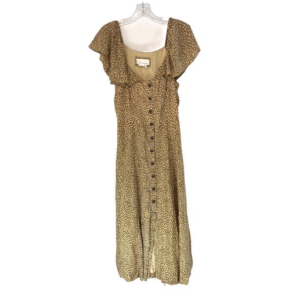 Anthropologie Tan Motif Brown Spotted Bolano Cheetah Print Midi Dress Size 6 - Picture 2 of 10